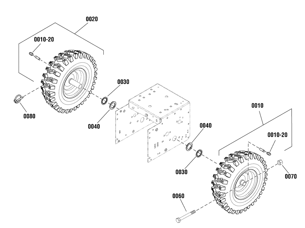 Wheels And Tires Group Diagram and Parts List for 1696410-01-ST661BS  Briggs and Stratton Snow Blower